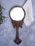 Wood Engraved Hand Mirror - Round
