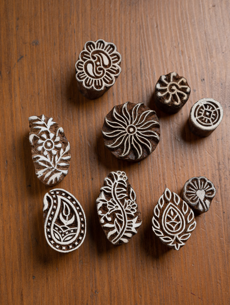 Wood Engraved Mini Printing Blocks - Assorted Flora (Set of 9)