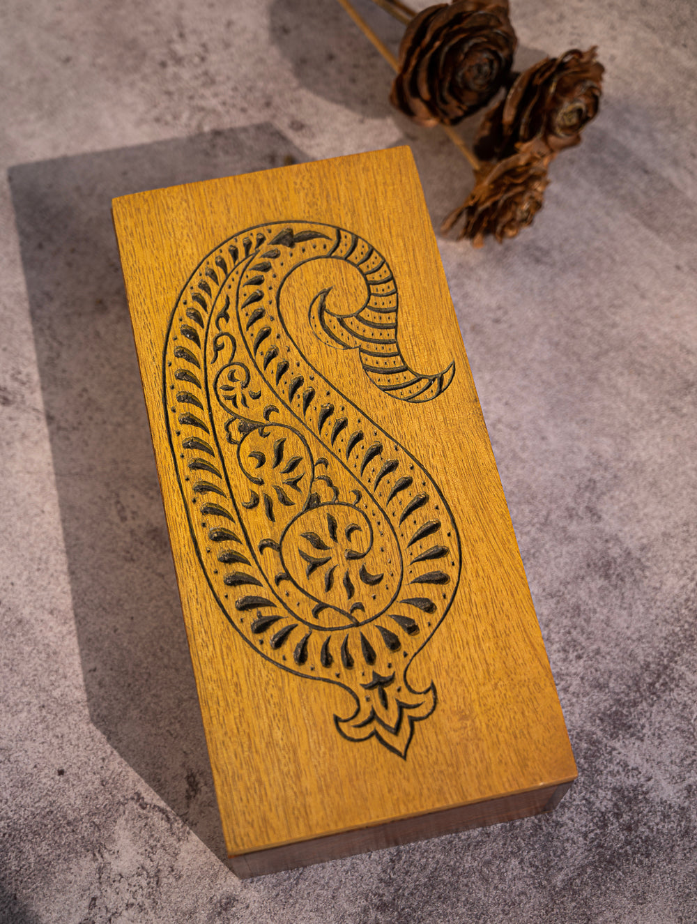 Load image into Gallery viewer, Wood Engraved Paisley Decorative Box
