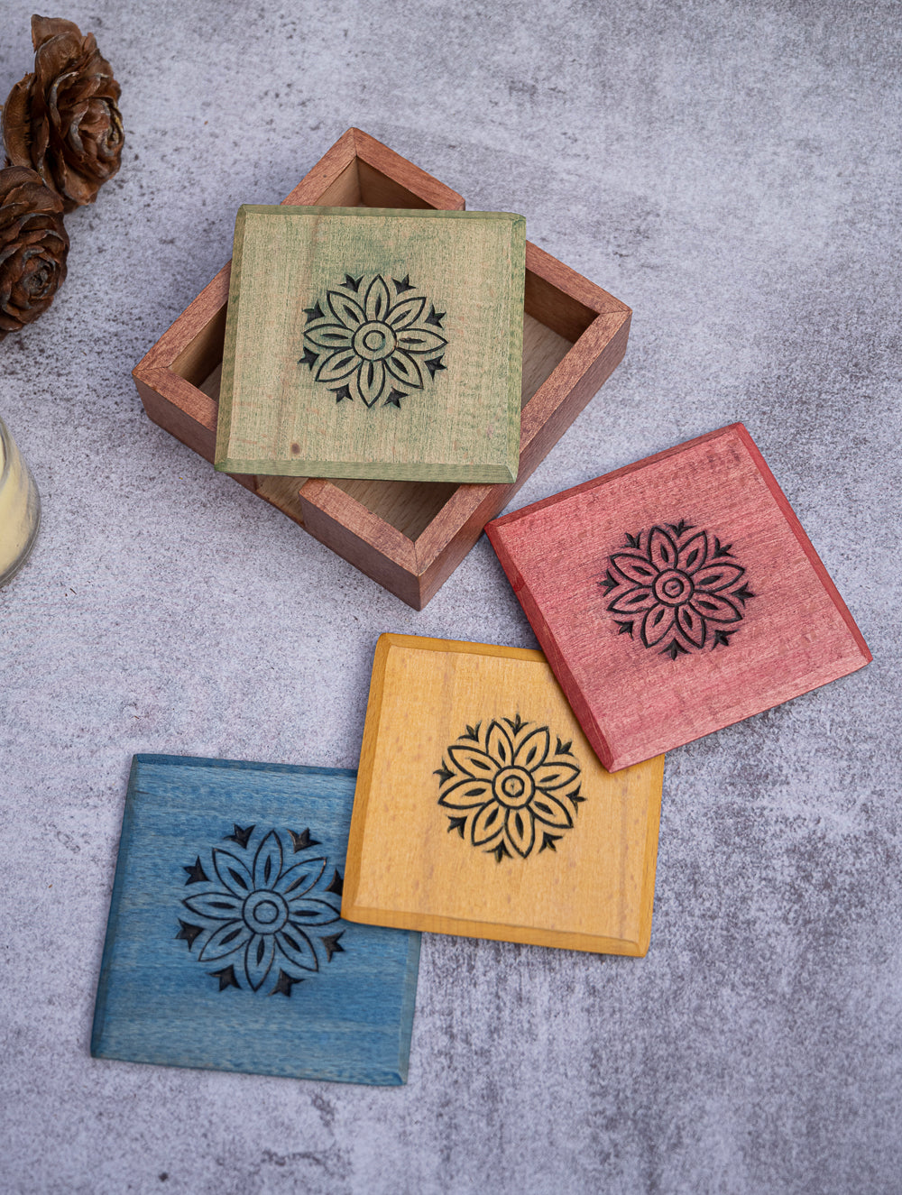 Load image into Gallery viewer, Wood Engraved Square Coaster Set