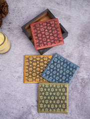 Wood Engraved Square Coaster Set