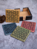 Wood Engraved Square Coaster Set