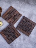 Wood Engraved Pot Holders (Set of 3) - Brown Flora