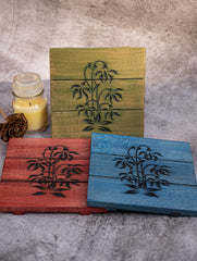 Wood Engraved Square Coaster Set