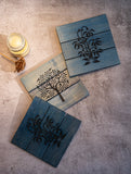 Wood Engraved Pot Holders (Set of 3) - Flora In Blue