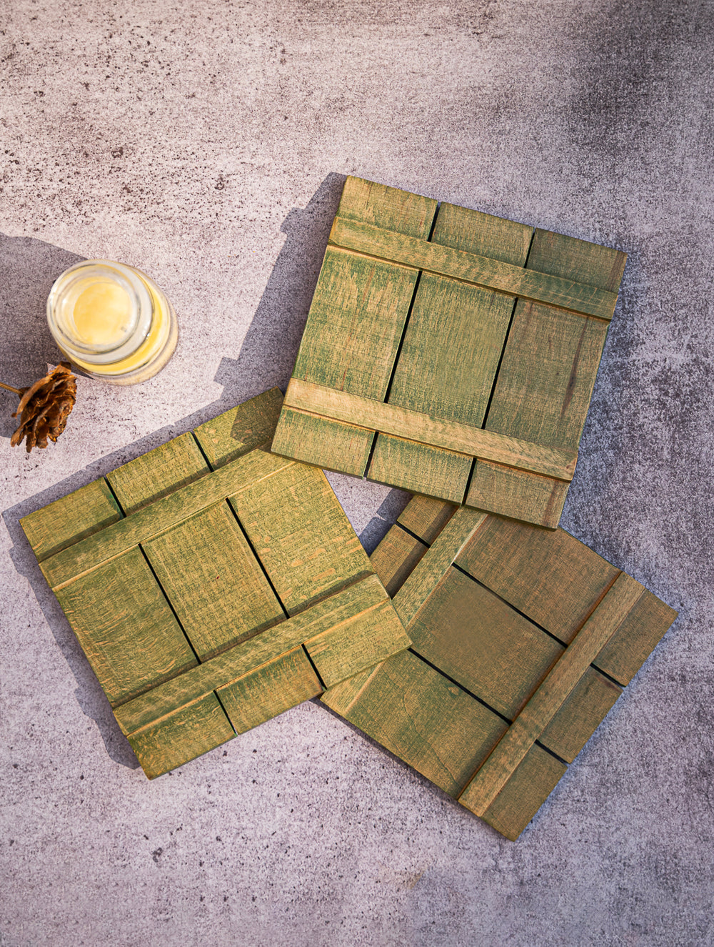 Wood Engraved Square Coaster Set