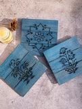 Wood Engraved Pot Holders (Set of 3) - Blue Medley