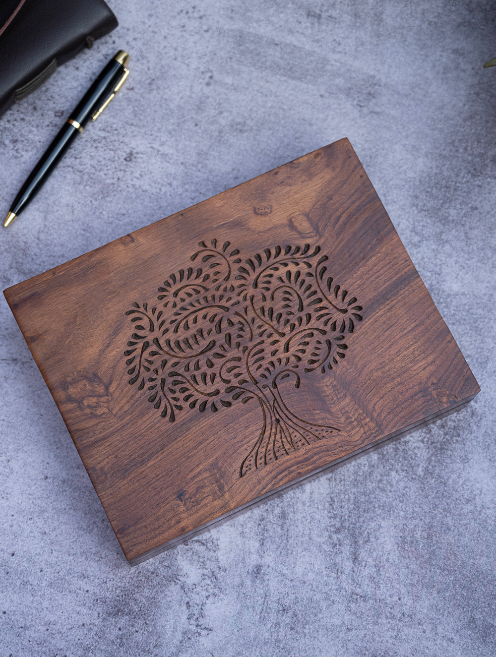 Wood Engraved Tree Decorative Box
