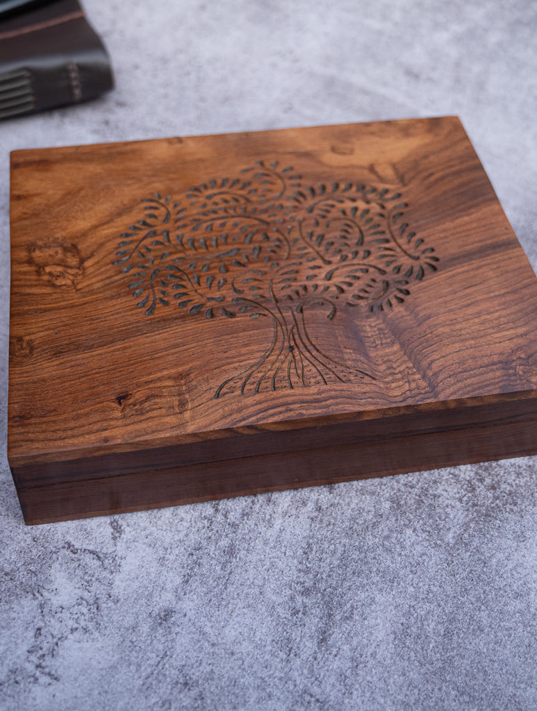 Wood Engraved Tree Decorative Box