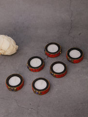 Wood & Resin Tealight Holders (Set of 6) - Red