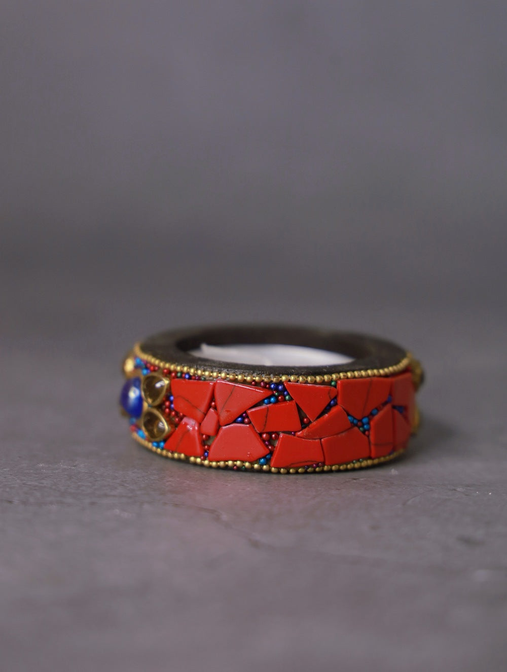 Wood & Resin Tealight Holders (Set of 6) - Red