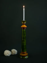 Load image into Gallery viewer, Channapatna Wood Craft Candle Stands - (Large, Set of 2), Green &amp; Red