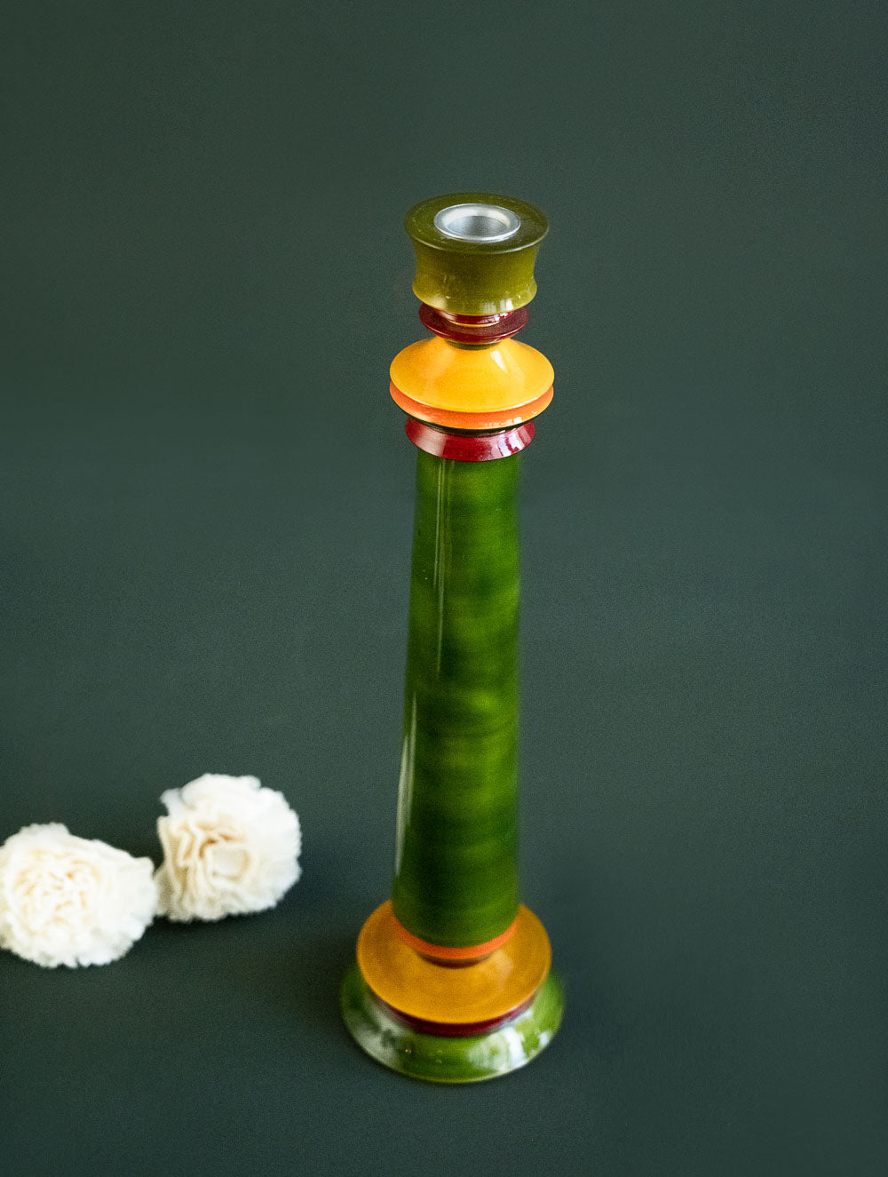 Load image into Gallery viewer, Channapatna Wood Craft Candle Stands - (Large, Set of 2), Green &amp; Red