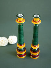 Load image into Gallery viewer, Channapatna Wood Craft Candle Stands - (Medium, Set of 2), Deep Green