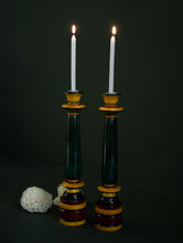 Load image into Gallery viewer, Channapatna Wood Craft Candle Stands - (Medium, Set of 2), Deep Green