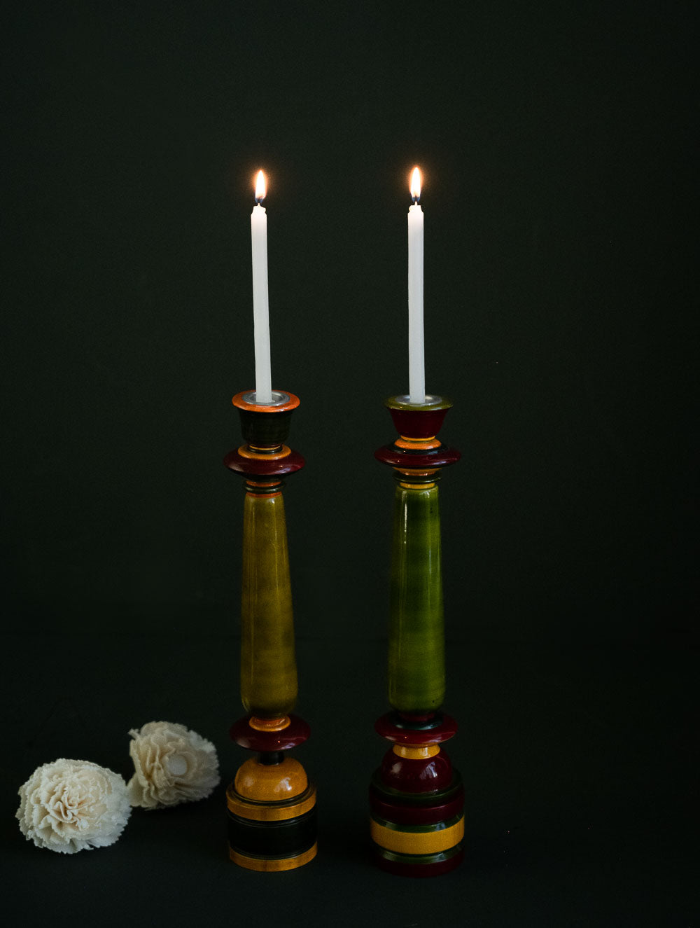 Load image into Gallery viewer, Channapatna Wood Craft Candle Stands - (Medium, Set of 2), Shades of Green