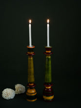 Load image into Gallery viewer, Channapatna Wood Craft Candle Stands - (Medium, Set of 2), Shades of Green