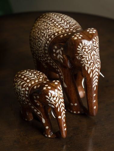 Wooden Inlay Craft Curio - Elephants (Set of 2)