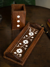 Load image into Gallery viewer, Wooden Inlay Desk Set - Floral (2 Pc Set)