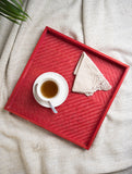 Wooden Sitalpati Tray Crosshatched - Red