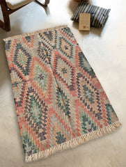 Exclusive Handmade Jute Mirzapur Dhurrie Rug - Desert Mosaic