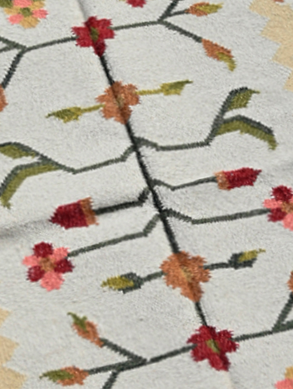 Exclusive Handmade Wool & Cotton Mirzapur Dhurrie Rug - Sunlit Flora 