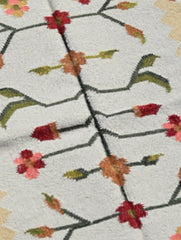 Exclusive Handmade Wool & Cotton Mirzapur Dhurrie Rug - Sunlit Flora 