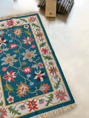 Exclusive Handmade Wool & Cotton Mirzapur Dhurrie Rug - Indigo Garden
