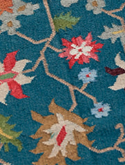 Exclusive Handmade Wool & Cotton Mirzapur Dhurrie Rug - Indigo Garden