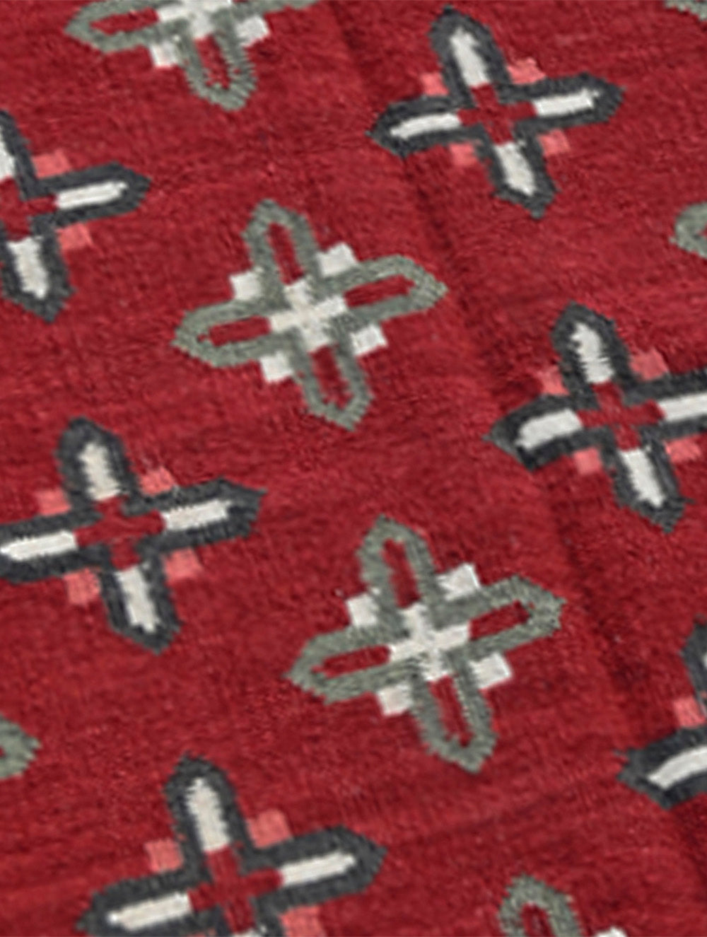 Exclusive Handmade Wool & Cotton Mirzapur Dhurrie Rug - Red Florets