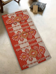 Exclusive Handmade Wool & Cotton Mirzapur Dhurrie Rug  - Rust Loom Story (6ft x 2ft)