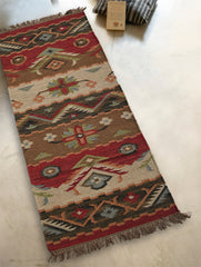 Exclusive Handmade Woolen Mirzapur Dhurrie Rug - Red Forest (6ft x 2ft)