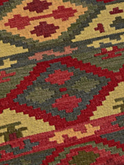Exclusive Handmade Wool & Cotton Mirzapur Dhurrie Rug  - Red Hues (6ft x 2ft)