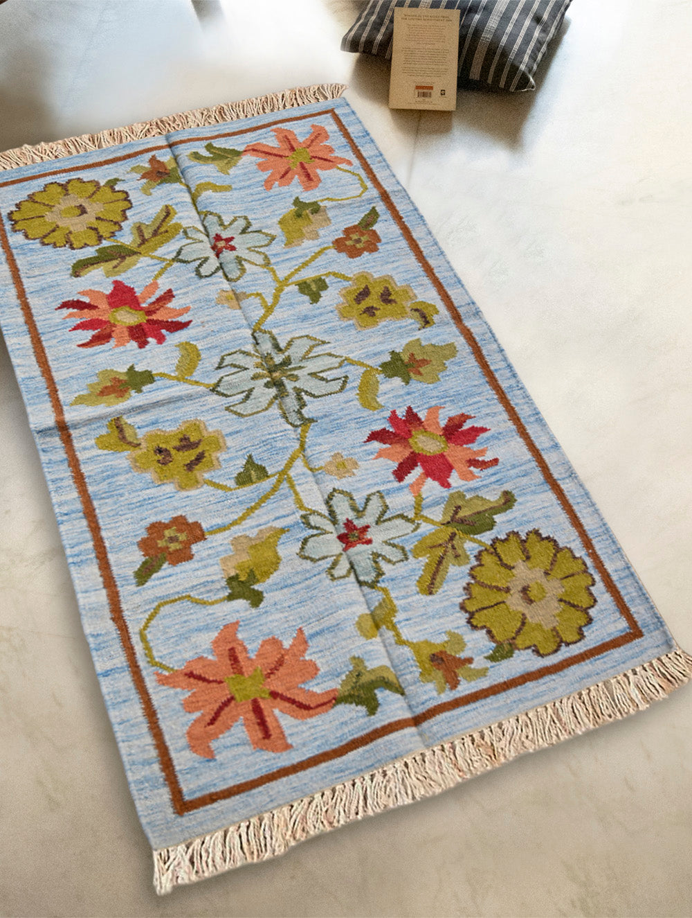 Exclusive Handmade Wool & Cotton Mirzapur Dhurrie Rug  - Riverdale (5ft x 3ft)