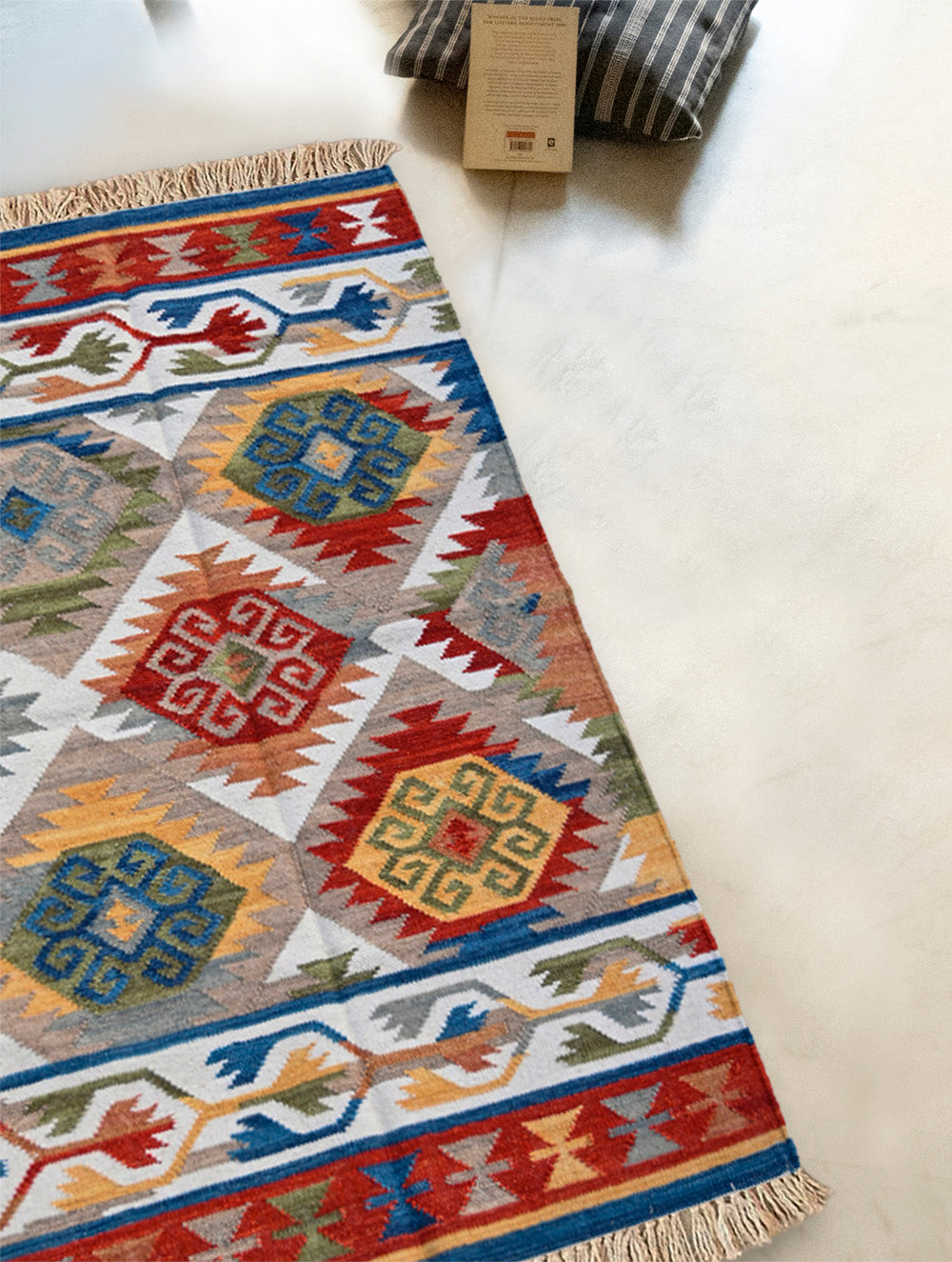 Exclusive Handmade Wool & Cotton Mirzapur Dhurrie Rug  - Rangjaal (5ft x 3ft)