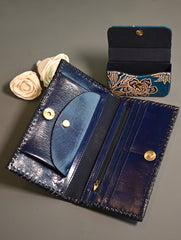 The Traveller’s Collection: Embossed Leather Wallet Set - Blue Flowers (Set of 2).