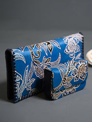 The Traveller’s Collection: Embossed Leather Wallet Set - Blue Flowers (Set of 2).