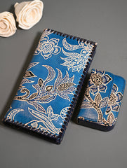 The Traveller’s Collection: Embossed Leather Wallet Set - Blue Flowers (Set of 2).