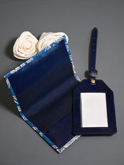 The Traveller’s Collection: Embossed Leather Travel Set - Blue Flowers (Set of 2)