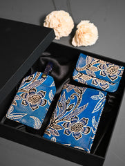 The Traveller’s Collection: Embossed Leather Travel Trio - Blue Flowers (Set of 3)