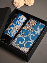 The Traveller’s Collection: Embossed Leather Travel Duo - Blue Flowers (Set of 2)