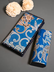 The Traveller’s Collection: Embossed Leather Travel Duo - Blue Flowers (Set of 2)
