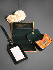 The Traveller’s Collection: Embossed Leather Travel Trio - Marigold Bloom (Set of 3). 