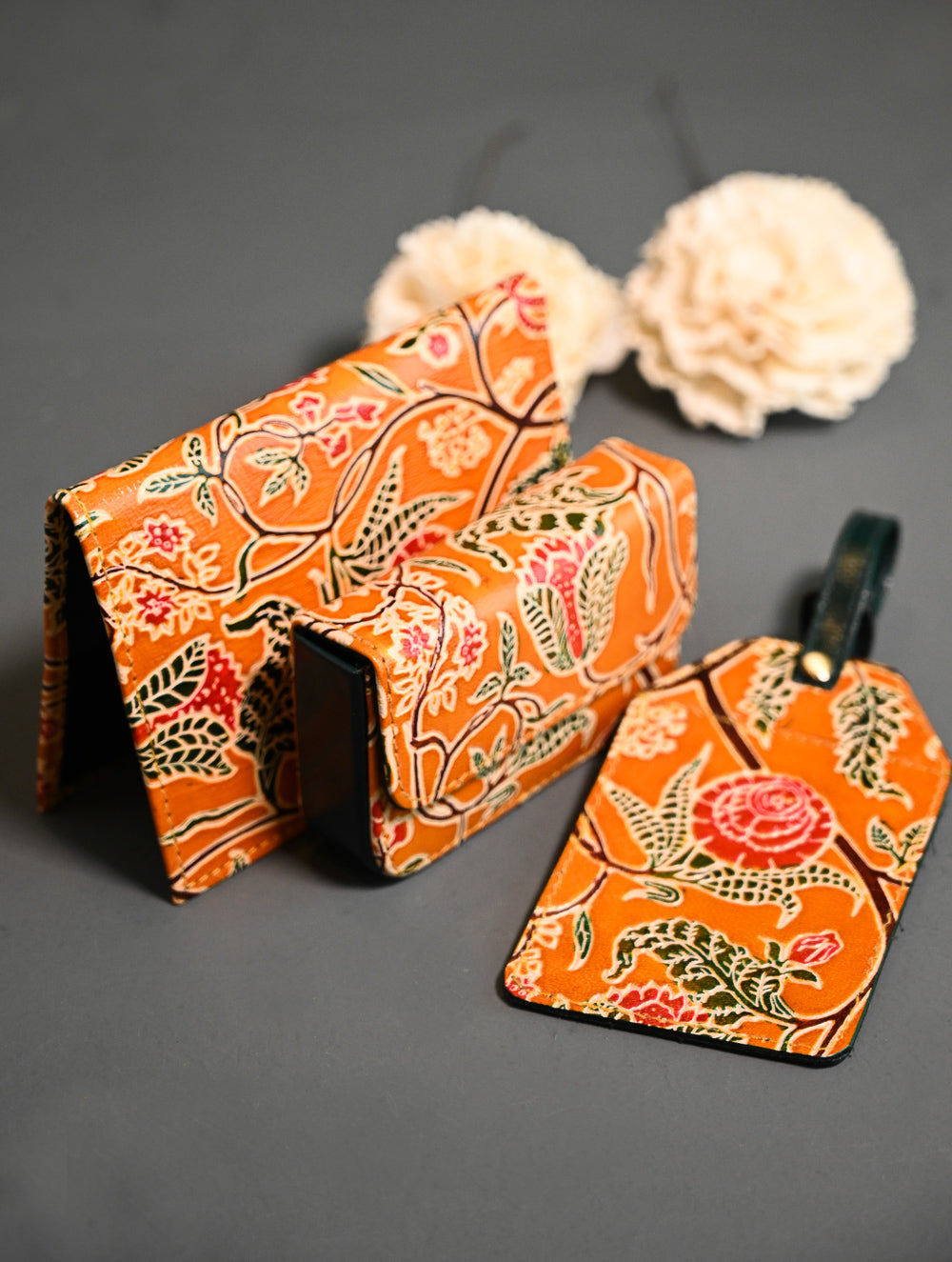The Traveller’s Collection: Embossed Leather Travel Trio - Marigold Bloom (Set of 3). 