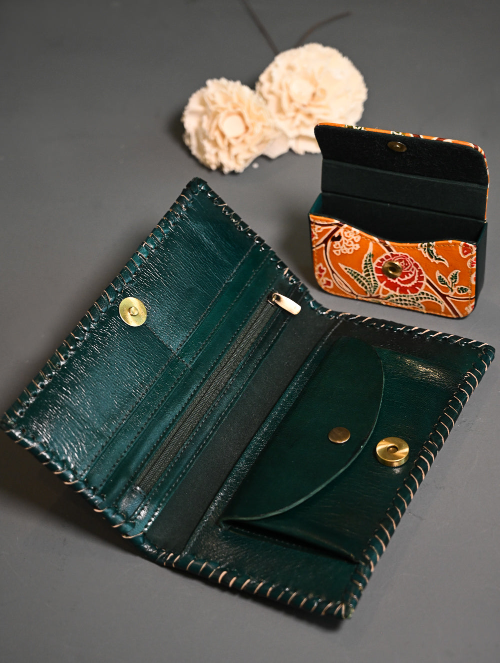 The Traveller’s Collection: Embossed Leather Wallet Set - Marigold Bloom