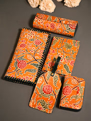 The Traveller’s Collection: Embossed Leather Executive Travel Gift Set - Marigold Bloom (Set of 5)