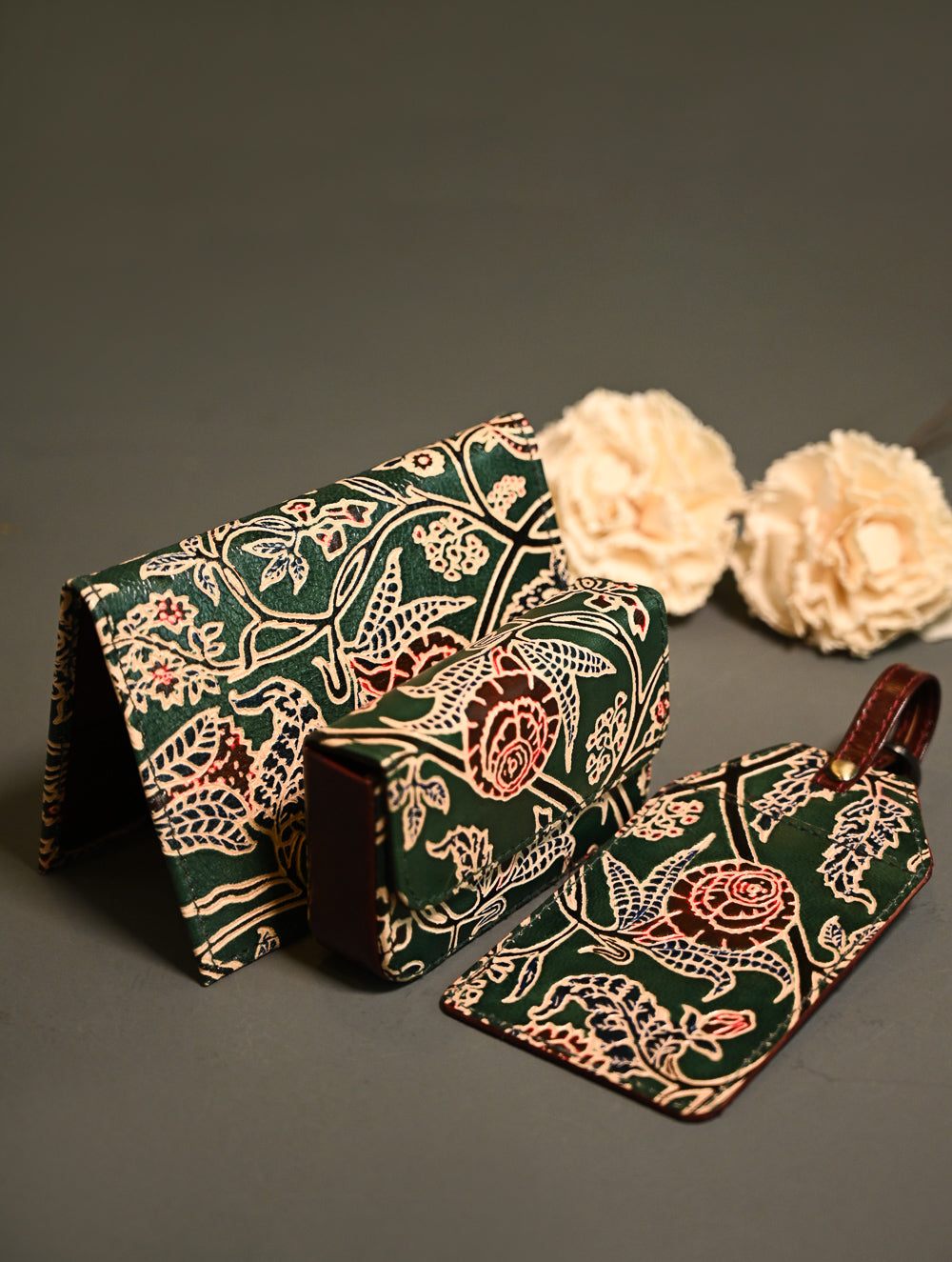The Traveller’s Collection: Embossed Leather Travel Trio - Emerald Garden (Set of 3)
