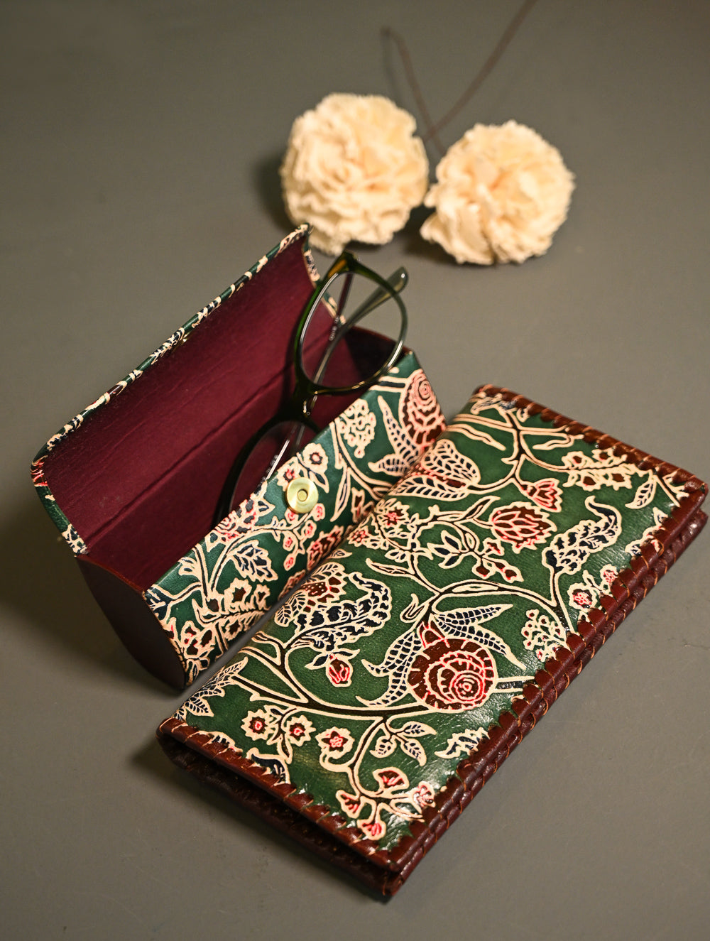 The Traveller’s Collection: Embossed Leather Travel Duo - Emerald Garden (Set of 2)
