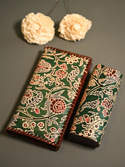 The Traveller’s Collection: Embossed Leather Travel Duo - Emerald Garden (Set of 2)