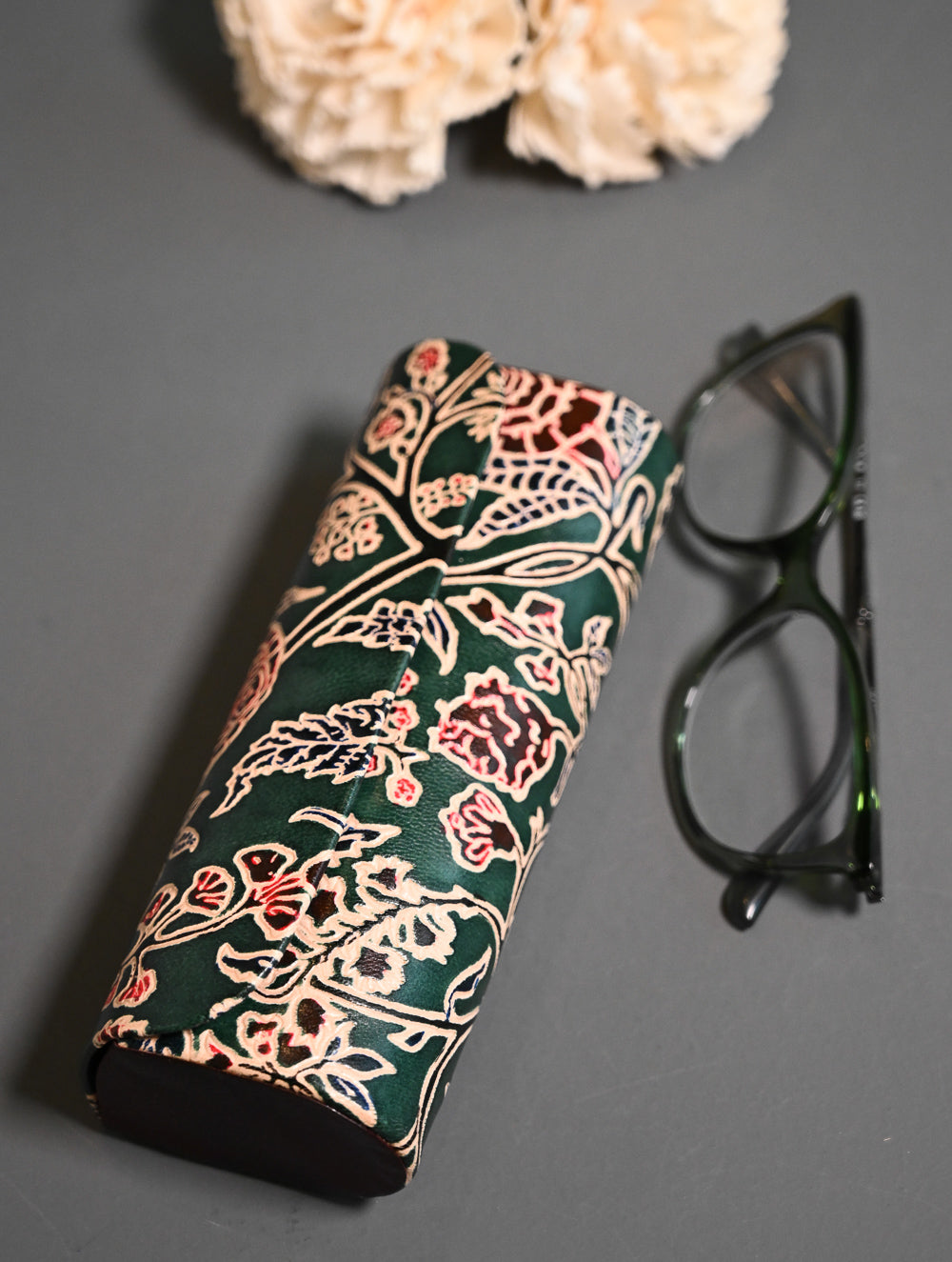 Embossed Leather Spectacle Case - Emerald Garden